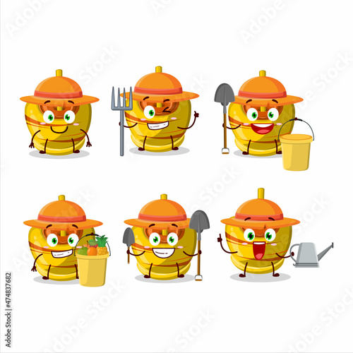 Farmer yellow sugar candy cute mascot character with fork