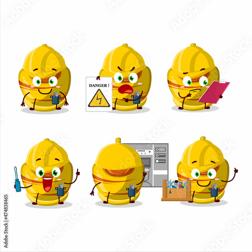 Professional Lineman yellow sugar candy cartoon character with tools