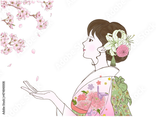 晴れ着の女性_横向き_さくら