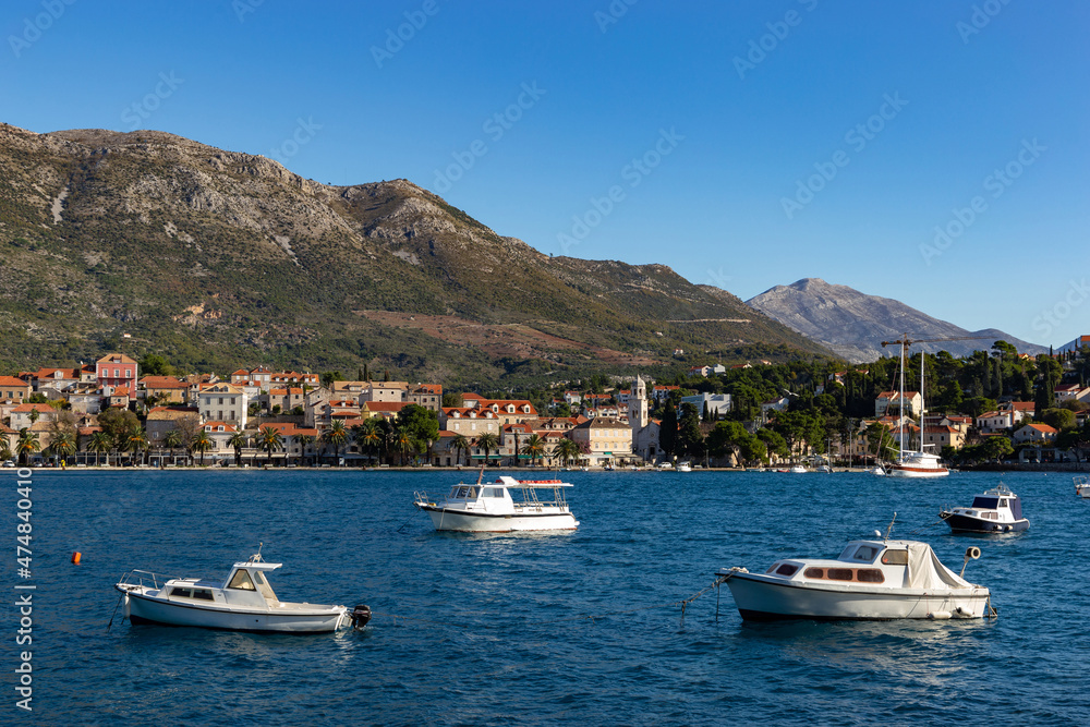 Yachts in harbor of Cavtat in Dalmatia, Croatia