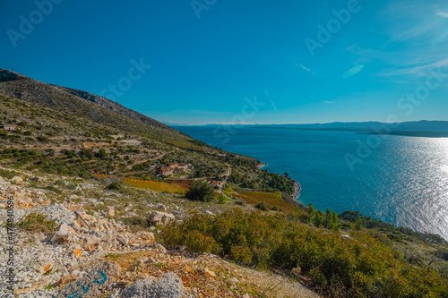 Morning view from Brac island towards Murvica and Bol and across the strait to Hvar island. photo