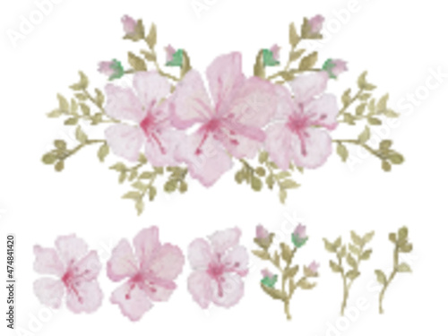 Watercolor pink flowers for wedding and invitation concept.