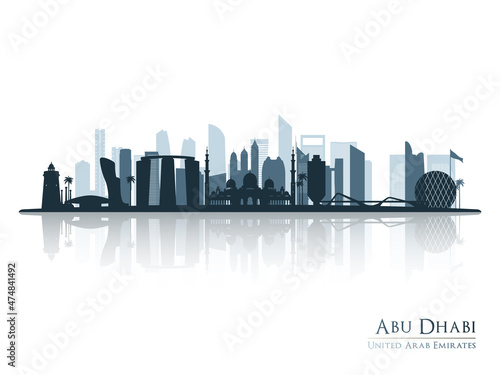 Abu Dhabi skyline silhouette with reflection. Landscape Abu Dhabi, UAE. Vector illustration.