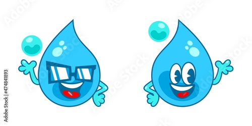 Flat Water Drop Cartoon Mascot Characters Vector Illustration