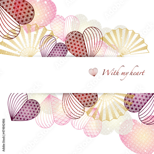 Wallpaper Mural 和柄のハートと扇のイラスト背景 Torontodigital.ca