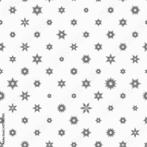 Winter seamless pattern with grey snowflakes on white background. Vector illustration for fabric  textile wallpaper  posters  gift wrapping paper. Christmas vector illustration. Falling snow