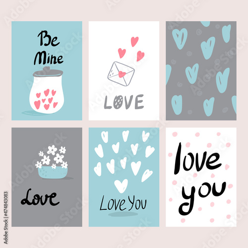 Valentine's Day - vector cards in flat style. Romantic print with heart and lettering