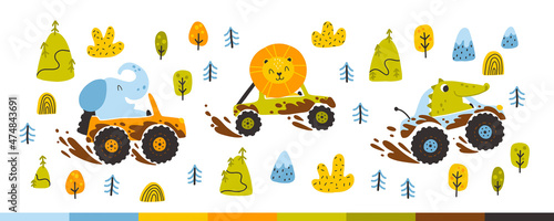 Photography Animals off-road in cars in the mud