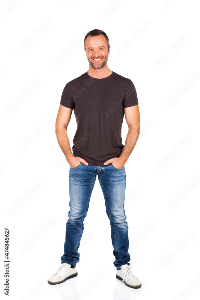 Full length portrait of happy handsome man isolated on white background. Full length portrait of happy handsome man isolated on white background.