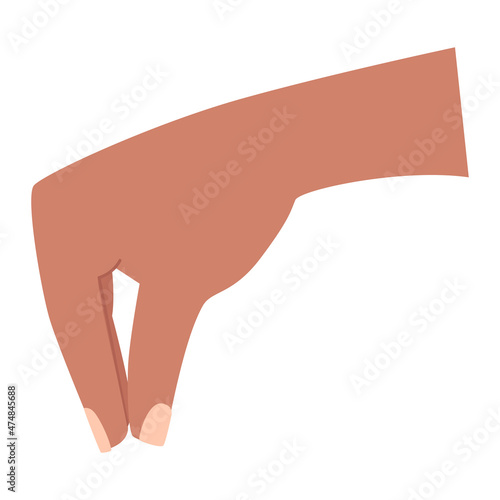 A human hand. Pinch gesture. Holding something hanging. Color vector illustration isolated on white background