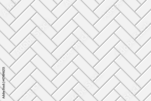 White herringbone metro tile wall texture. Kitchen or bathroom decoration seamless pattern. Stone or ceramic brick background. Vector flat illustration. photo