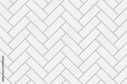 White herringbone metro tile wall texture. Kitchen or bathroom decoration seamless pattern. Stone or ceramic brick background. Vector flat illustration.