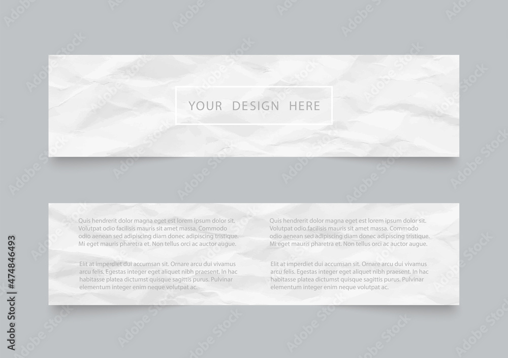 Fototapeta premium Cover template design with white crumpled paper on gray background
