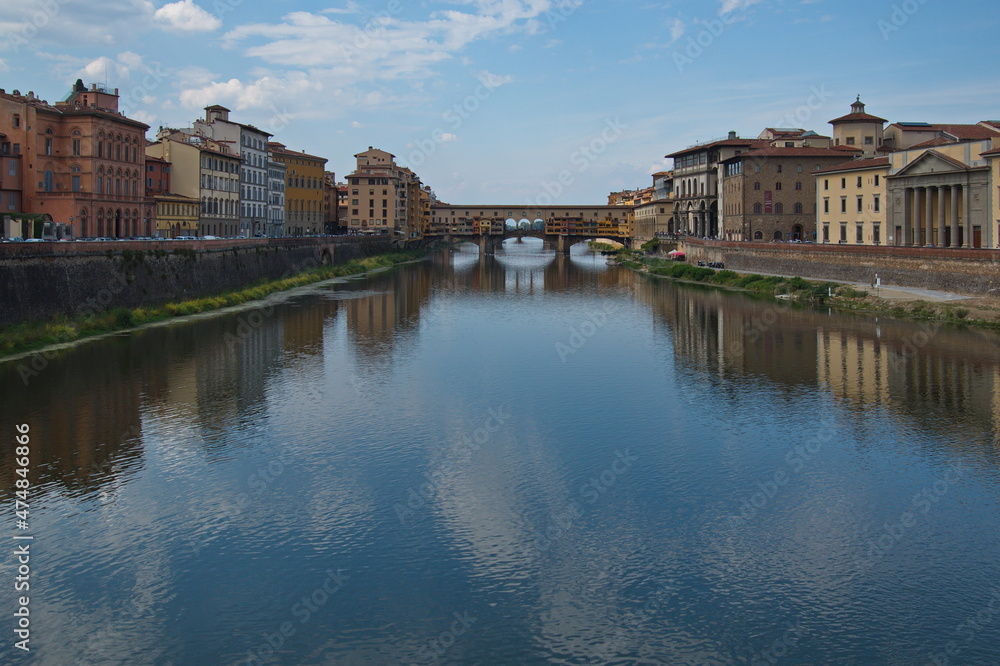 View of the bridge Ponte Vecchio over the river Arno in Florence, Italy, Europe
