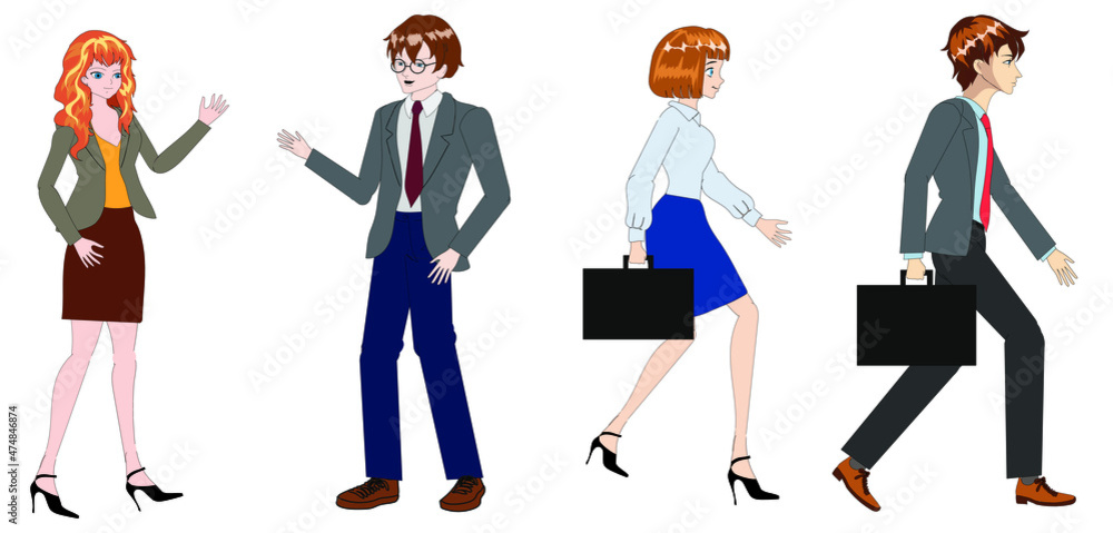 set of business people, manga anime style set of business people, manga anime style