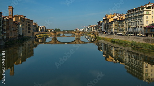 View of the bridge Ponte Santa Trinita over the river Arno from Ponte Vecchio in Florence, Italy, Europe
 photo