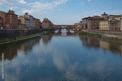 View of the bridge Ponte Vecchio over the river Arno in Florence, Italy, Europe 
