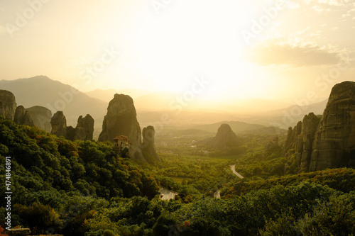 The Meteora is a rock formation in central Greece hosting one of the largest and most precipitously built complexes of Eastern Orthodox monasteries