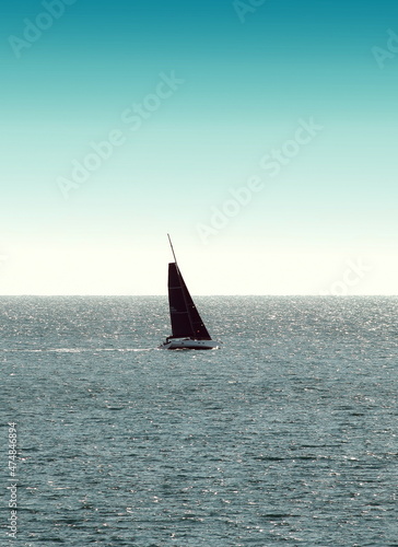 sailing ship sailing in the Mediterranean sea, vertical photography, © munimara