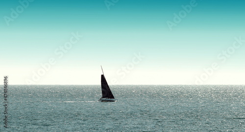 sailing ship sailing in the Mediterranean sea, horizontal photography © munimara