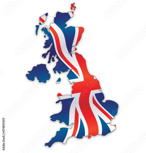 united kingdom great britain map with flag