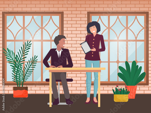 Businesspeople have project strategy planning meeting. Teamwork with business plan, creating new creative project. Meeting to discuss starting business. Colleagues discussing work in entrepreneurship