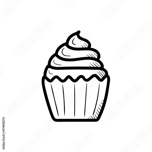 cupcake cake in doodle style hand-drawn. Simple linear drawing