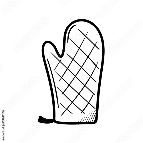 Kitchen glove in doodle style. cartoonish simple drawing hand-drawn