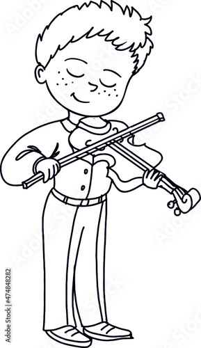 fiddler boy, cartoon black and white graphics