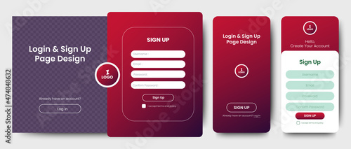 Set of Sign Up and Sign In forms. Red gradient. Registration and login forms page. Professional web design, full set of elements. User-friendly design materials.