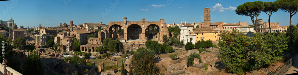 View of Forum Romanum from Orti Farnesiani sul Palatino in Rom, Italy, Europe
