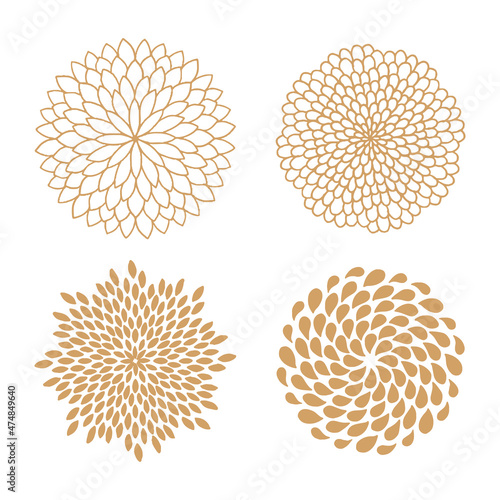 Photo Set of symmetrical oriental floral design. Flat vector clip art