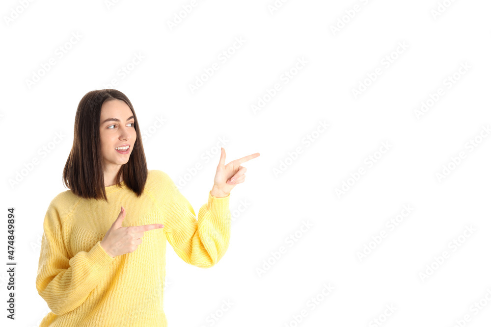 Attractive girl in yellow sweater isolated on white background Attractive girl in yellow sweater isolated on white background