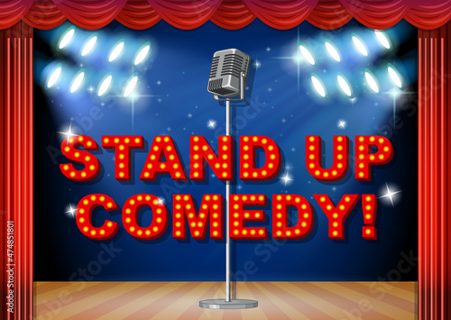 Stand up comedy banner with vintage microphone