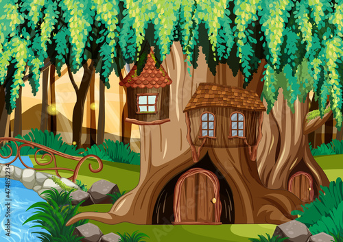 Fantasy tree house in the forest