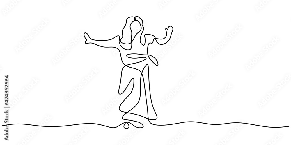 Continuous one single line of woman dancer from india isolated on white background. Continuous one single line of woman dancer from india isolated on white background.