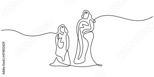 Continuous one single line of indian mother wearing traditional clothes isolated on white background.