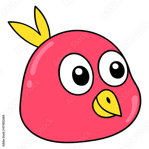 chubby cheeked red chick head, doodle icon drawing