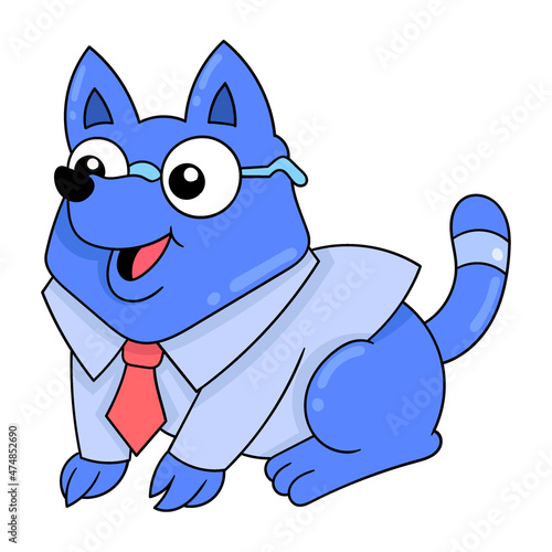 cute dog wearing businessman clothes, doodle icon image kawaii