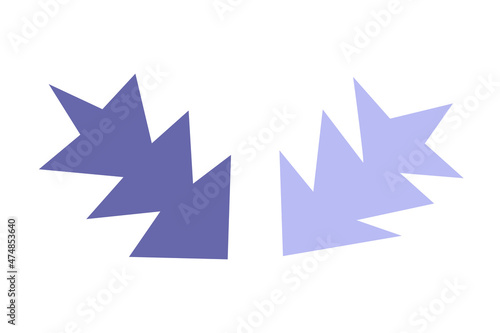 Fototapeta Naklejka Na Ścianę i Meble -  Vector flat simplified illustration with abstract purple (very peri) branches of evergreen fir trees. Concept with two isolated hand-drawn elements of spruce on white background