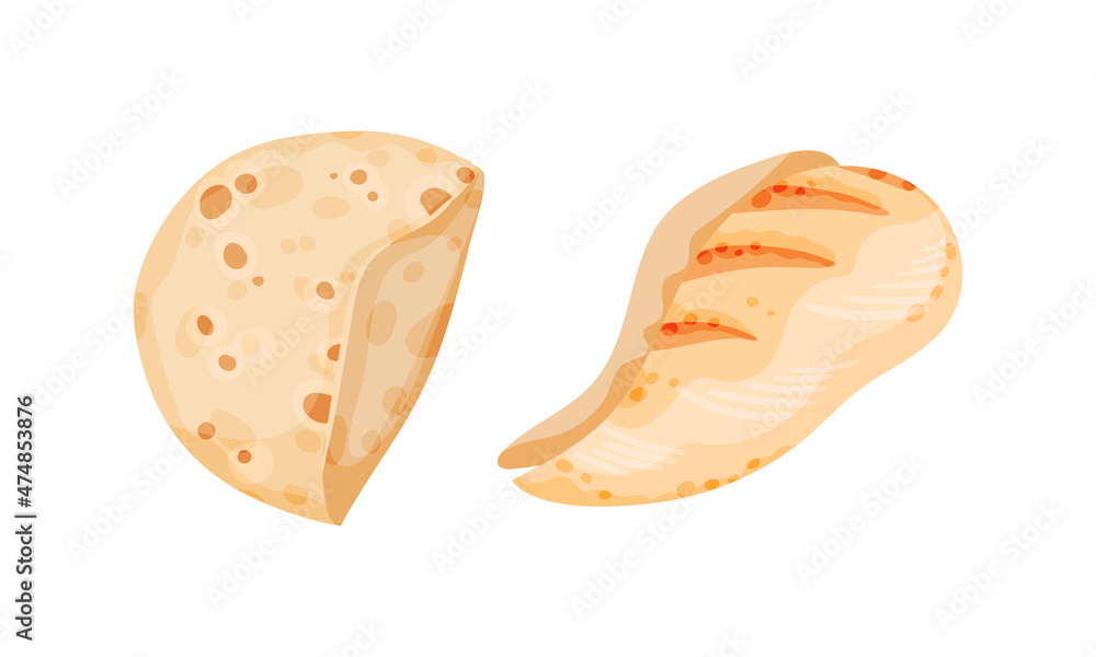 Wheat pita bread and chicken fillet. Doner kebab, shawarma cooking ingredients vector illustration Wheat pita bread and chicken fillet. Doner kebab, shawarma cooking ingredients vector illustration