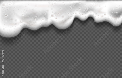 Realistic Detailed 3d White Beer Foam with Bubbles Effect on a Transparent Background. Vector illustration of Froth Texture
