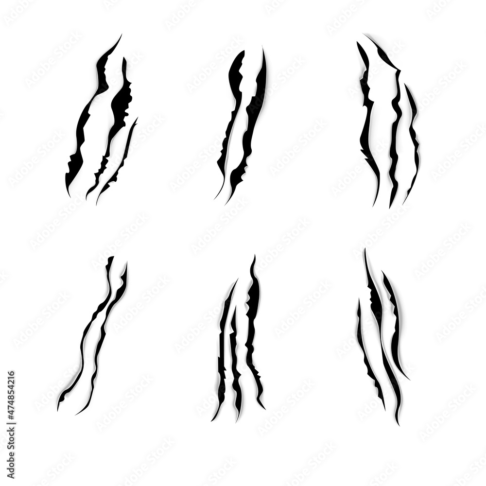 Black Cat Marks Claws Set Isolated on a White Background. Vector illustration of Animal Mark Claw or Scratch Black Cat Marks Claws Set Isolated on a White Background. Vector illustration of Animal Mark Claw or Scratch