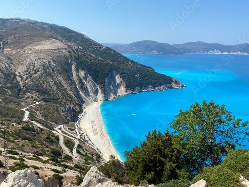 Aerial view of beach, Myrthos, Pylaros, Cephalonia, Greece photo