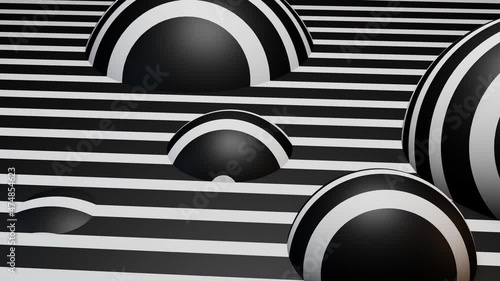 Optical illusion black and white ball abstract animation. 4K movie