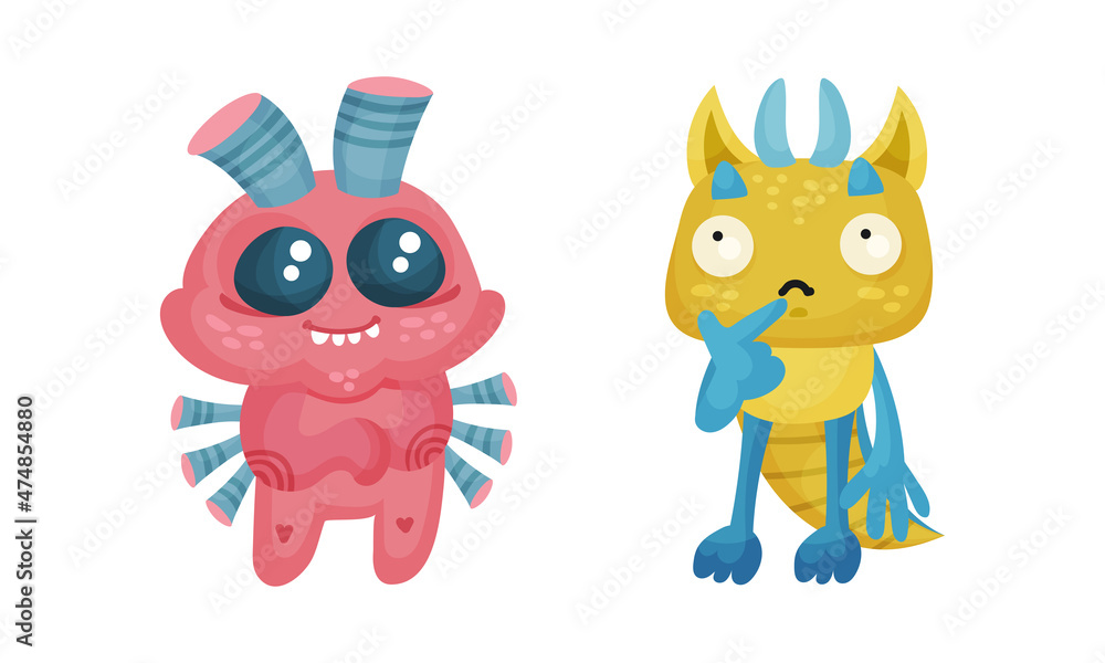 Cute monsters set. Cartoon mutants characters with funny faces vector illustration Cute monsters set. Cartoon mutants characters with funny faces vector illustration