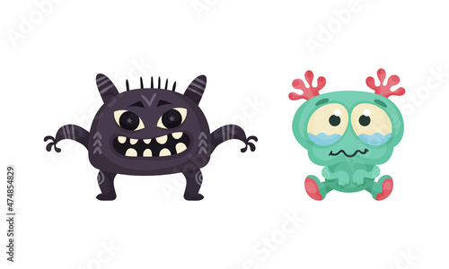 Cute colorful monsters set. Cartoon funny mutants characters vector illustration