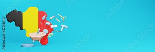 3d rendering of using bathroom equipment in Belgia for data display social media and website cover