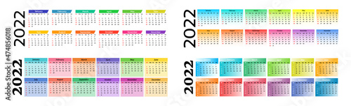 Calendar for 2022 isolated on a white background