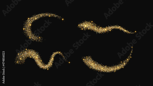 Gold glittering confetti wave and stardust